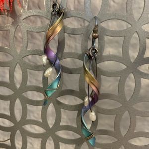 Rainbow Titanium & Freshwater Pearl Earrings